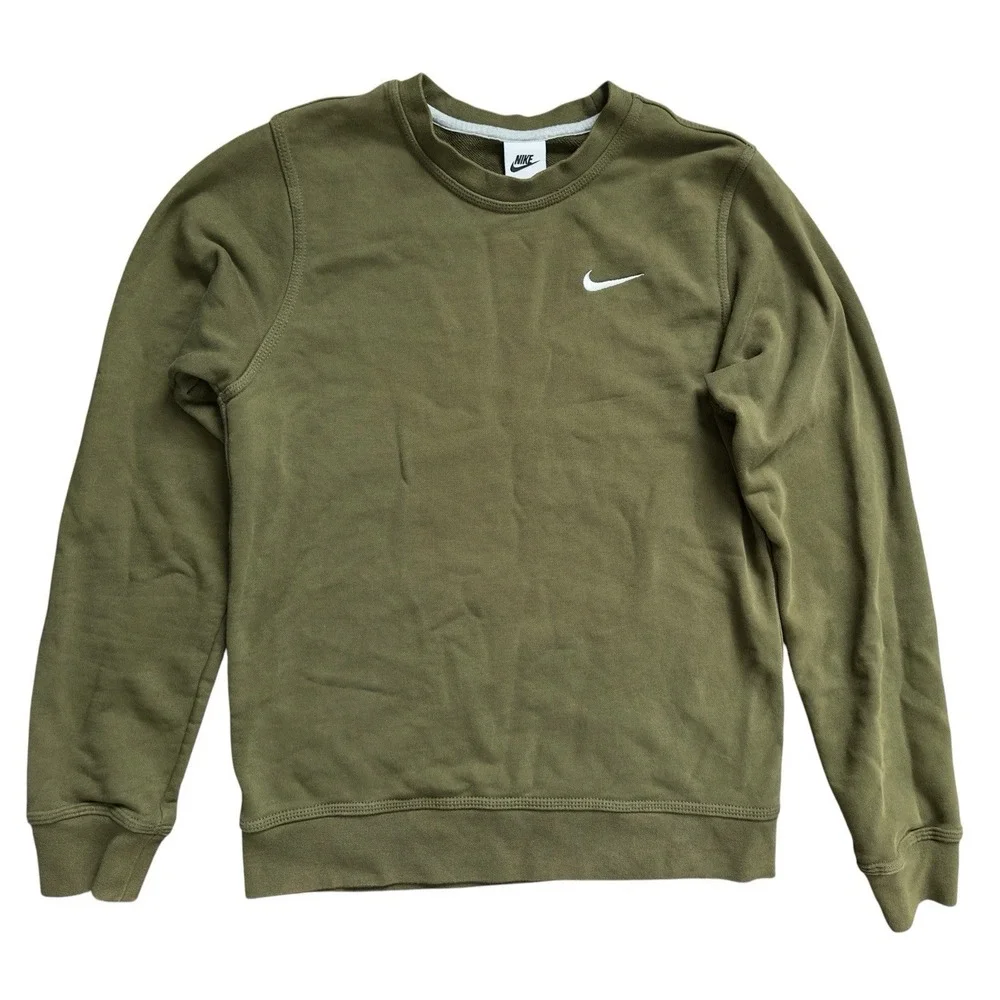 Nike‎ Sportswear Club Fleece Crewneck Sweatshirt Mens Olive Green Swoosh Size S